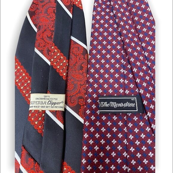 Two Vintage Clip on mens ties red and blue 1960s 1979s polyester Mens Store - Picture 6 of 6